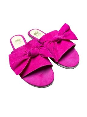 Camel Toes Fuchsia Pink Bow Slide Faux Suede Sandals Size 10